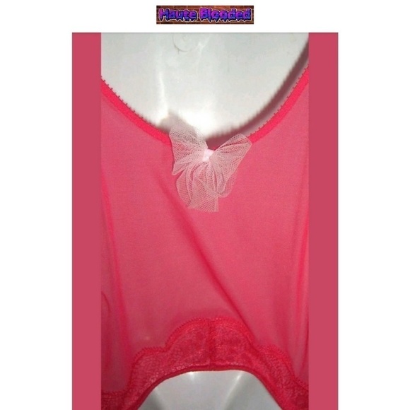 Victorias Secret Red Sheer Lace Bows Garter Cami Sexy Boudoir Pin Up Negligee - Picture 7 of 11
